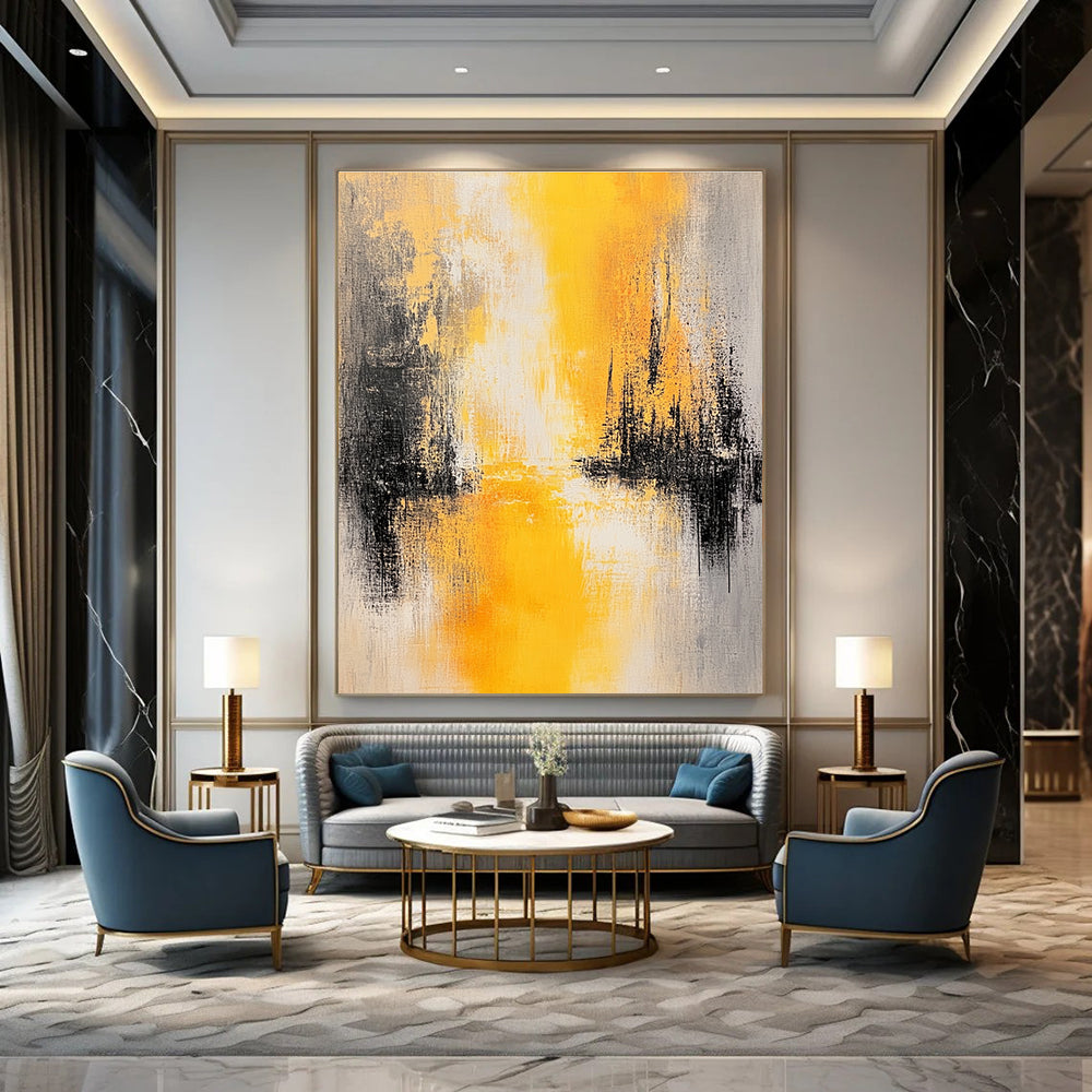 Yellow and Gray Abstract Painting for Minimalist Bedroom Interiors GAB1187