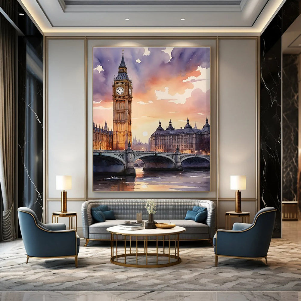 Big Ben Watercolor Abstract Painting for Travel - Themed Cafes HENG091