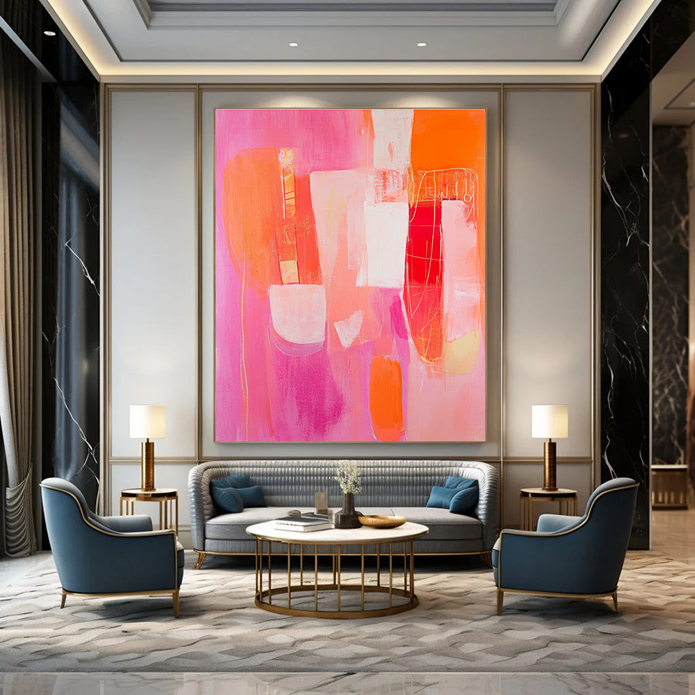 Pink and Orange Shapes Vibrant Abstract Painting GAB0316