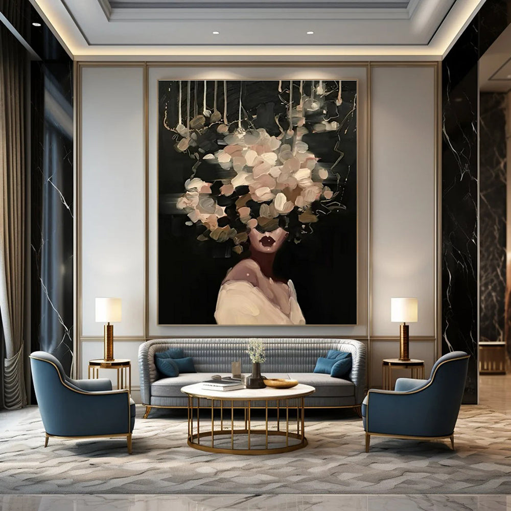 Woman with Elaborate Floral Head Painting for Elegant Event Spaces HENG326