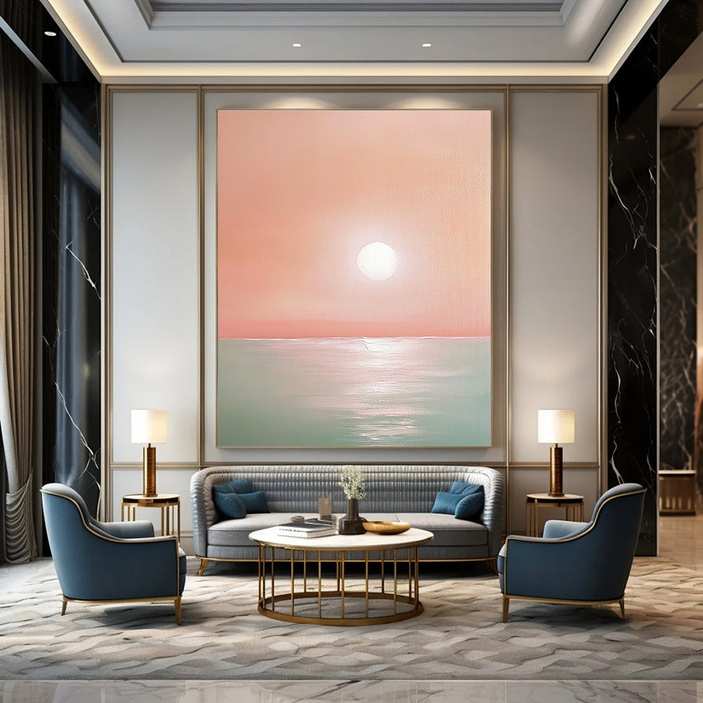 Pink Sunset Over Sea II Calm Abstract Art for Relaxing Nooks GAB1468