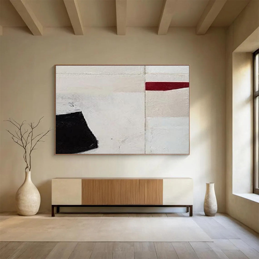 Red - Black - White Abstract Painting for Bold Minimalist Spaces YHT110