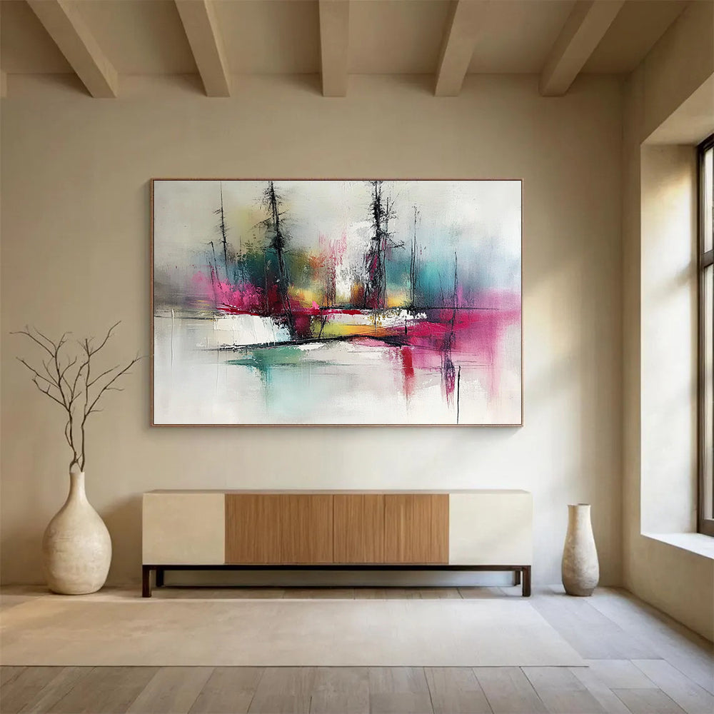 Colorful Tree Landscape Abstract Painting with Expressive Lines and Colors ABS249