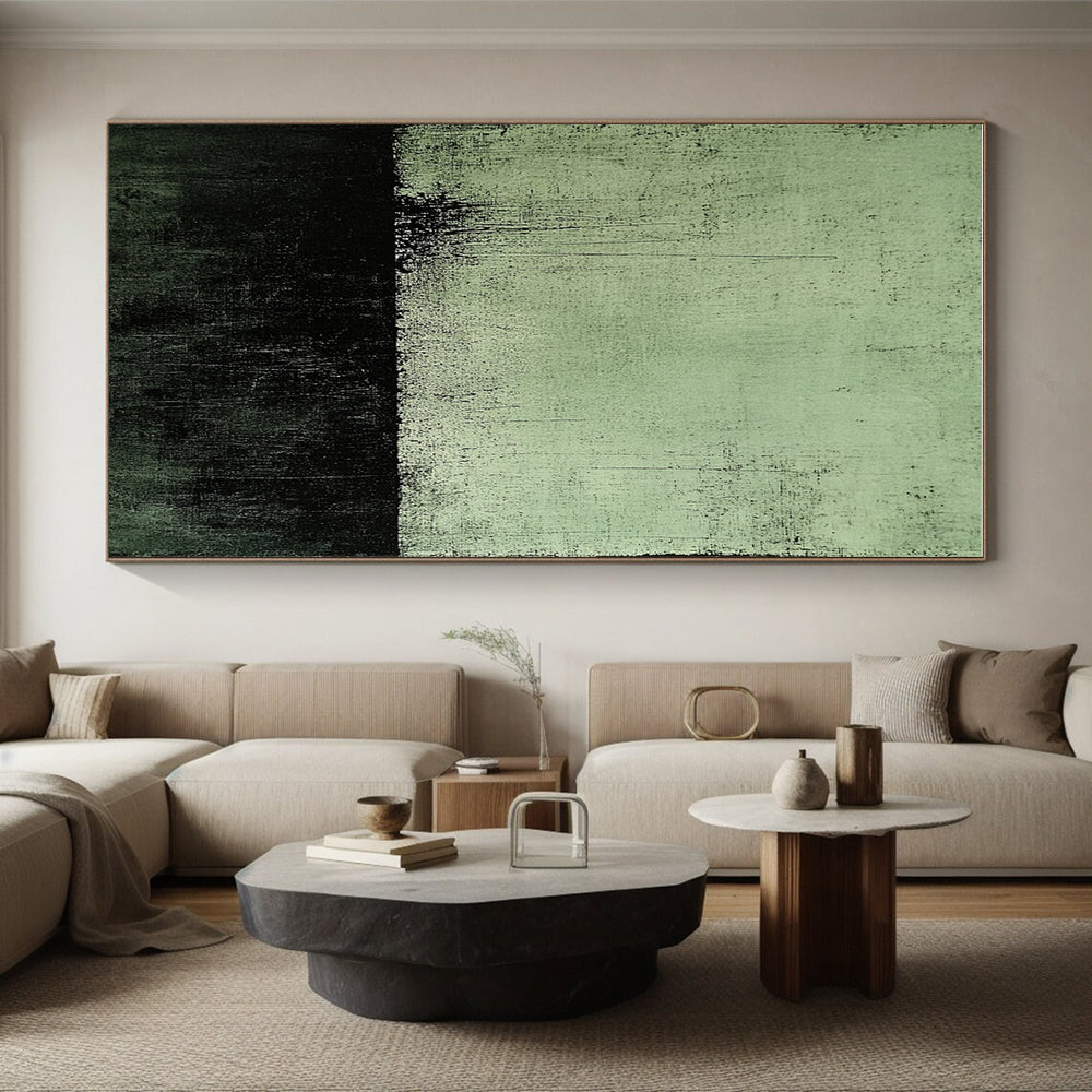 Dark Green and Black Horizon Abstract Painting with Moody Atmosphere WINK233