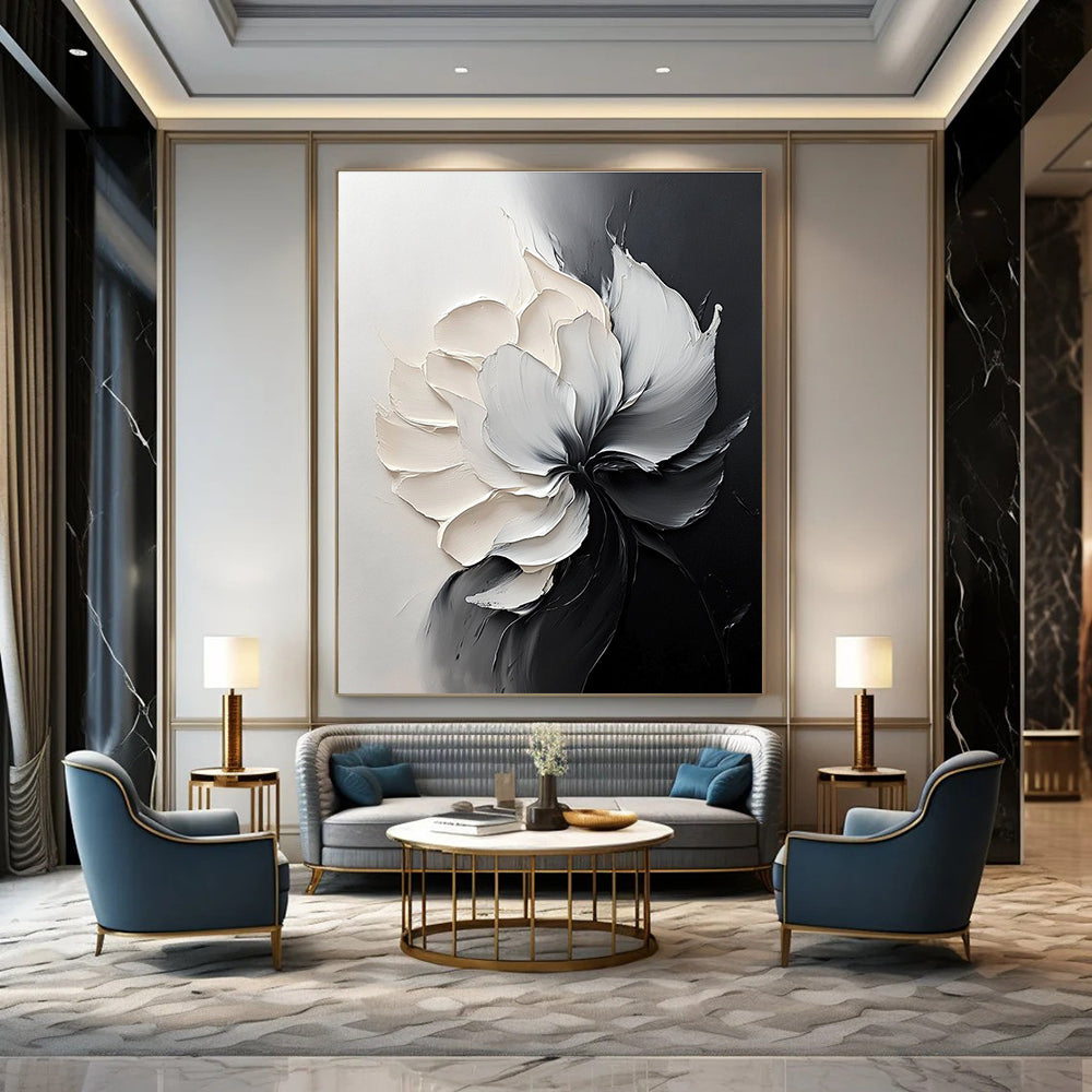 Black and White Flower Abstract Painting for Monochrome - Themed Studies GAB0999