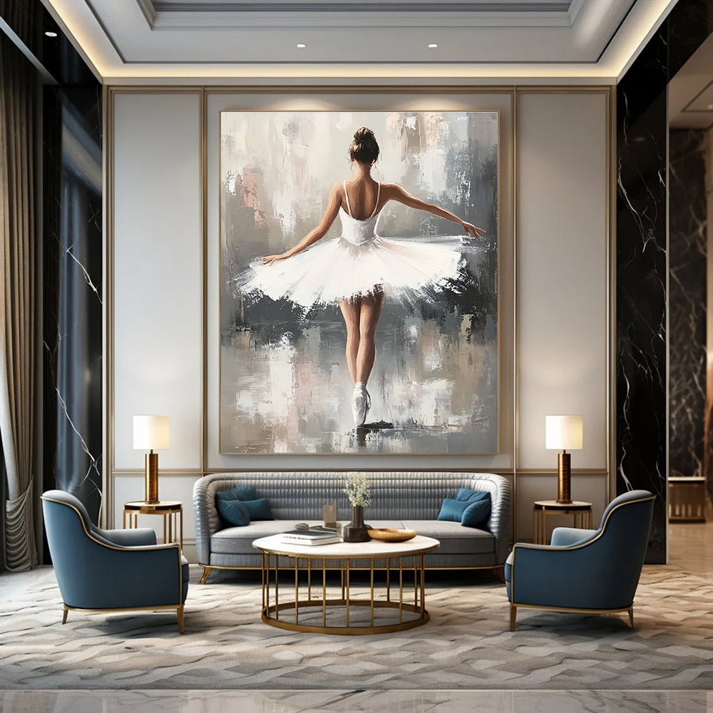 Ballerina in White Tutu Graceful Abstract Painting for Art - Loving Spaces GAB1422