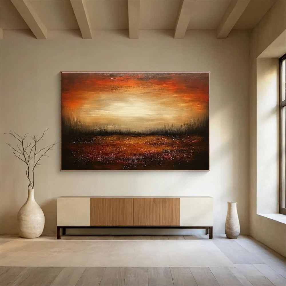 Dark Sunset Landscape Abstract Painting with Rich, Warm Tones ABS246