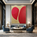 Geometric Red Shapes Abstract Painting on Beige GAB0674