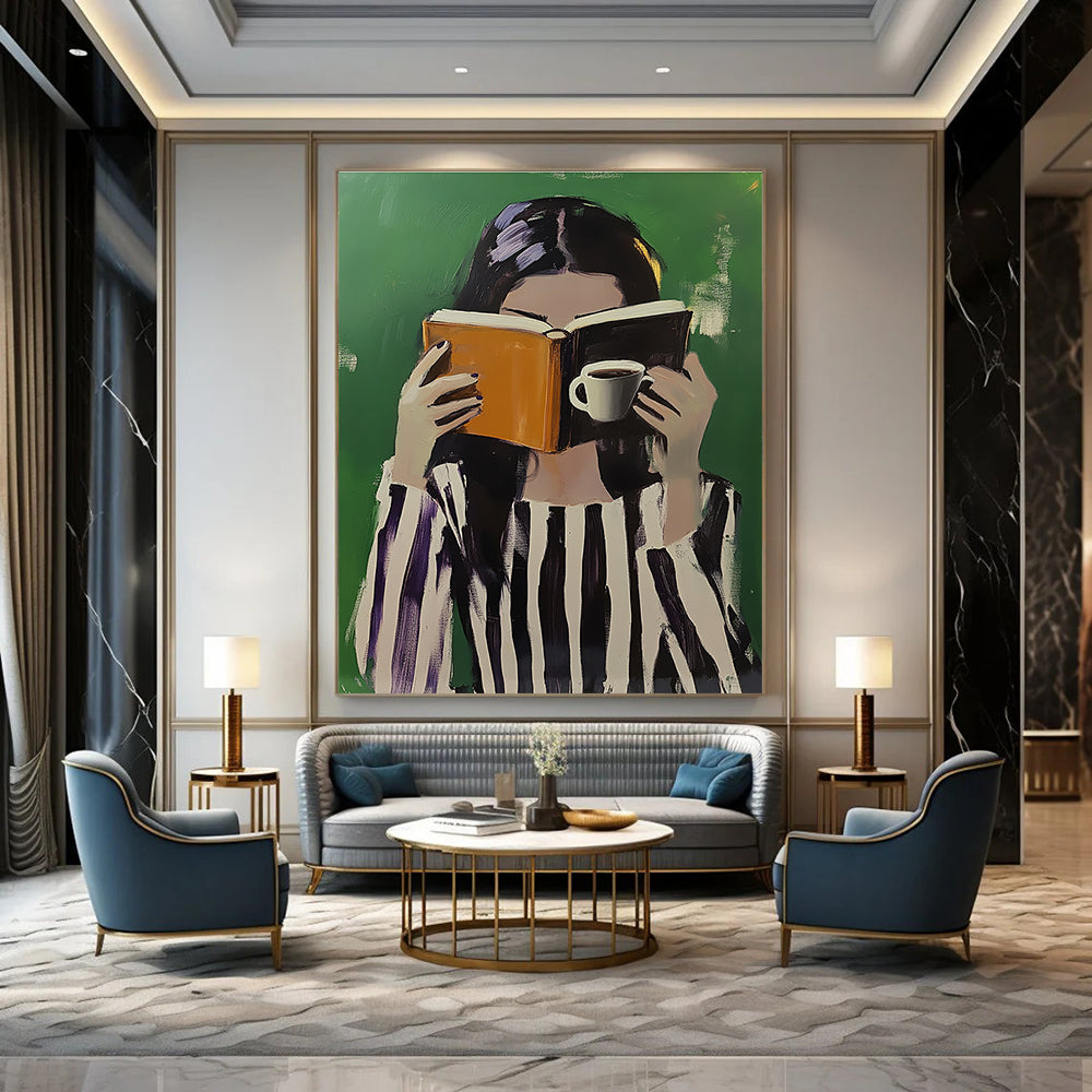 Woman Reading with Coffee - Intimate Daily Life Abstract Art GAB0424