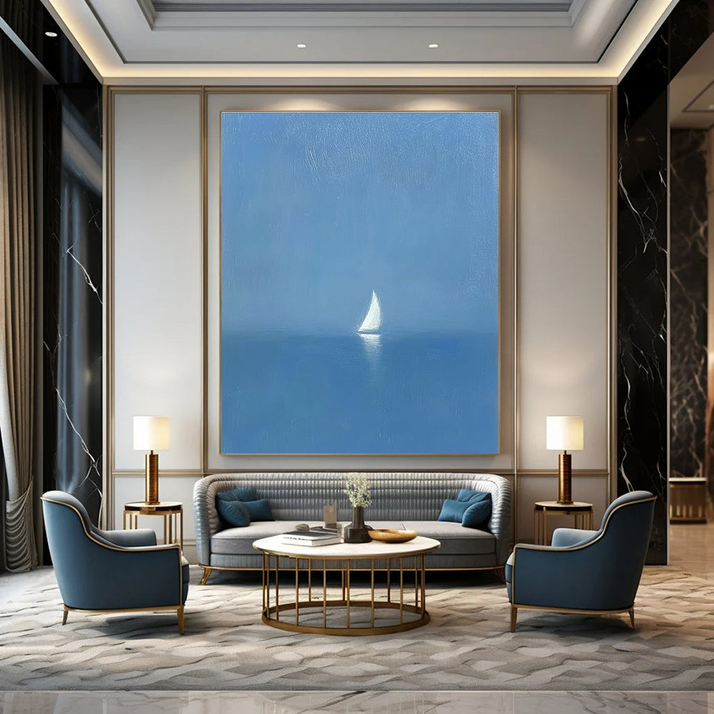 Solitary Sailboat at Sea Serene Maritime Abstract Painting GAB0236