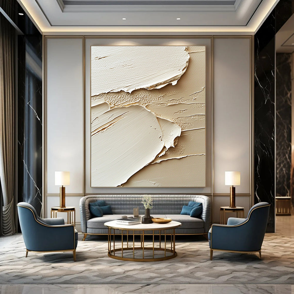 Textured Beige Layers Abstract Painting for Neutral - Themed Living Rooms GAB1322