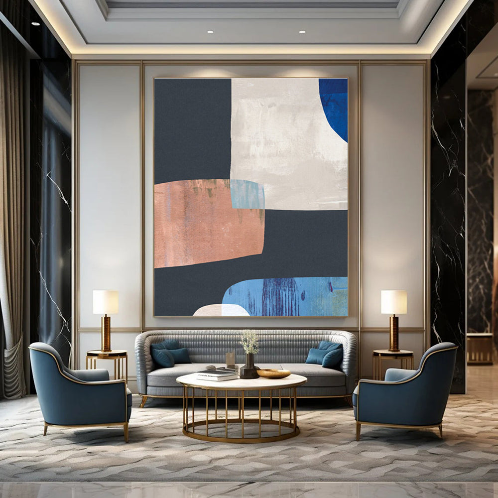 Geometric Color Block Abstract Painting for Modern Office Receptions HENG200
