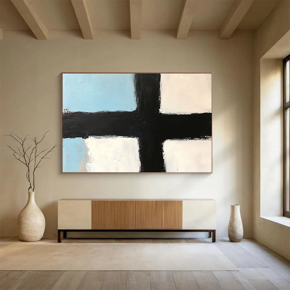 Black and White Cross Abstract Painting ABS309