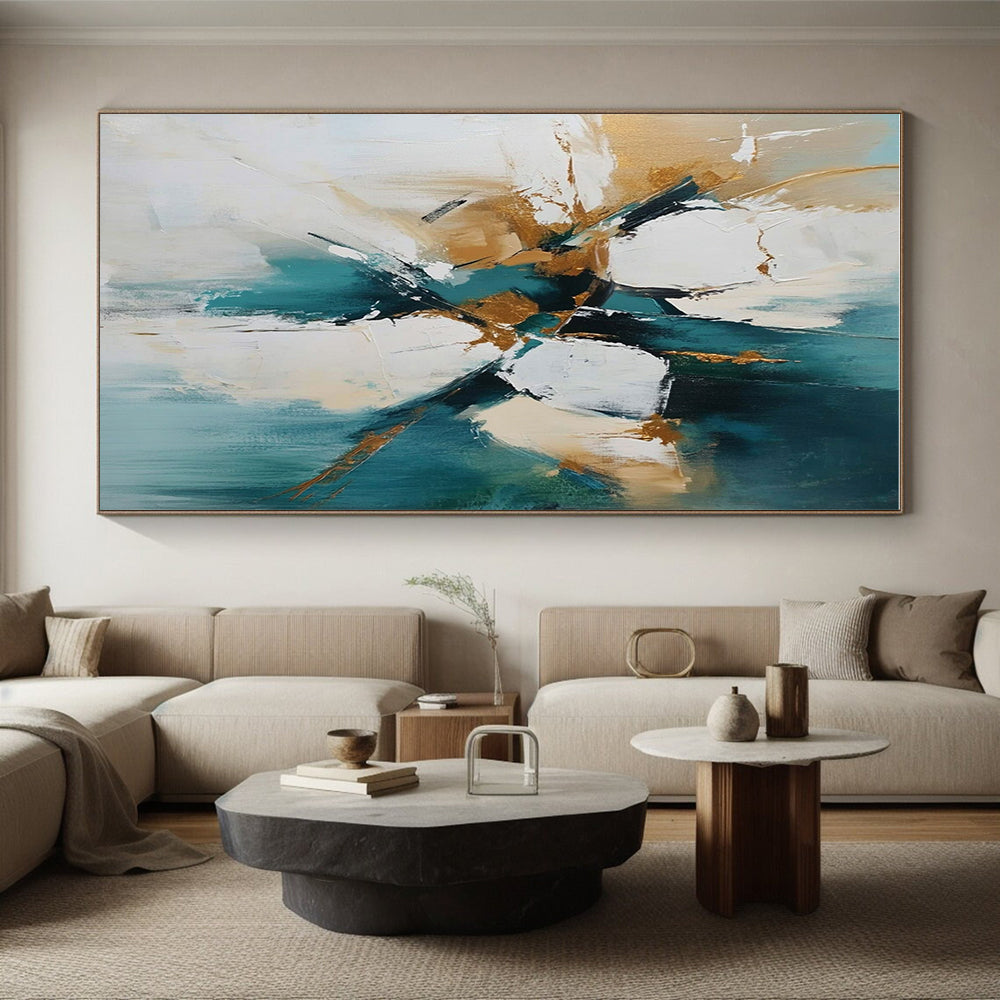 Teal Gold Abstract Composition Painting with Opulent Accents WINK682
