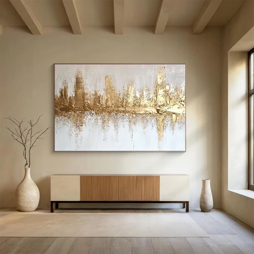 Subtle Golden Skyline with Textured Layers Abstract Painting ABS312