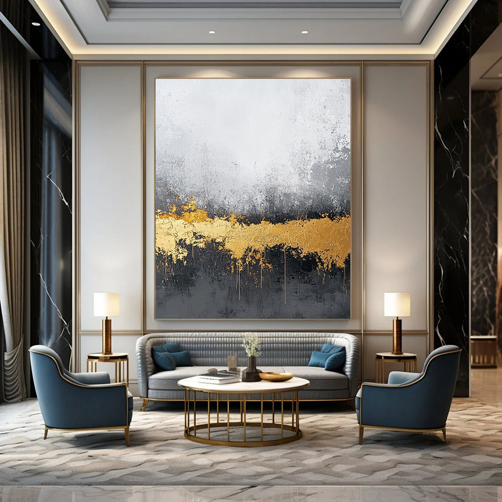 Industrial Chic Abstract Painting with Gold Drips GAB0663