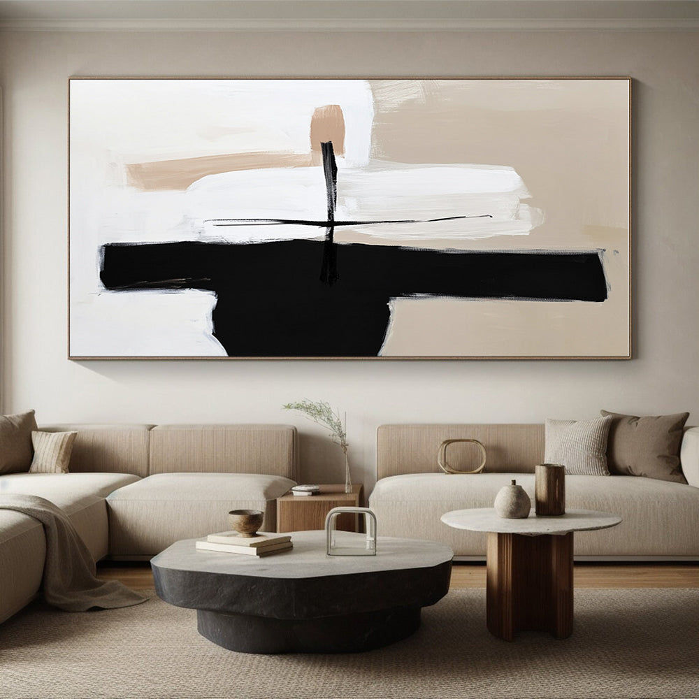 Beige Black White Abstract Painting with Minimalist Charm WINK668