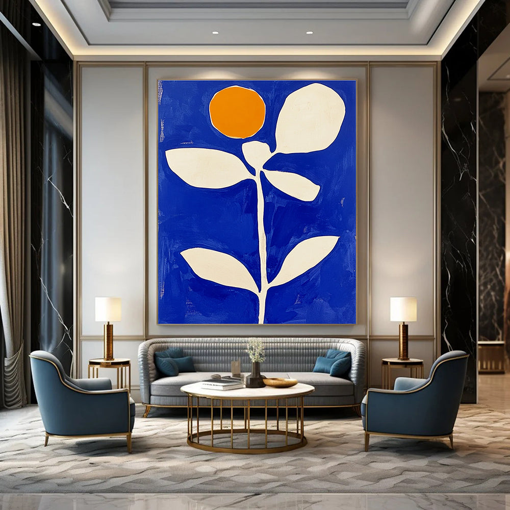 Minimalist Blue and White Flower Abstract Painting GAB0039