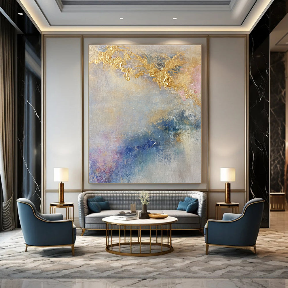 Gold - Accented Pastel Abstract Painting for Romantic Bed and Breakfasts GAB0838