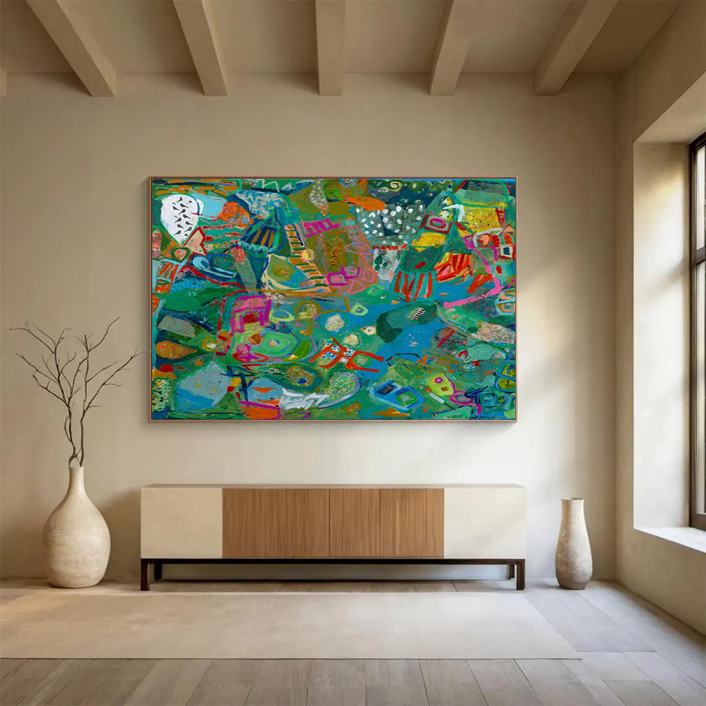 Vibrant Green Abstract Painting for Eco - Friendly Business Lounges YHT235