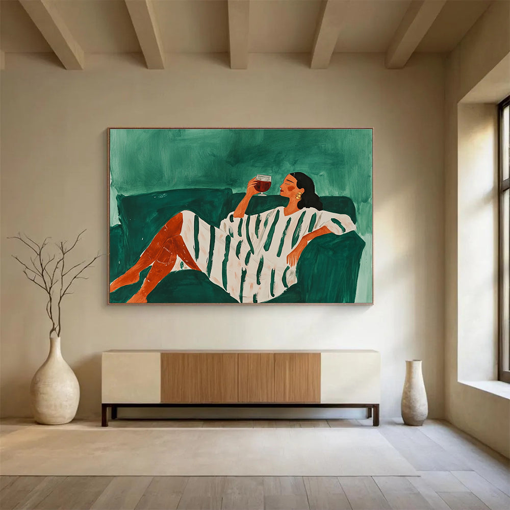 Woman Relaxing with Wine Abstract Painting ABS582