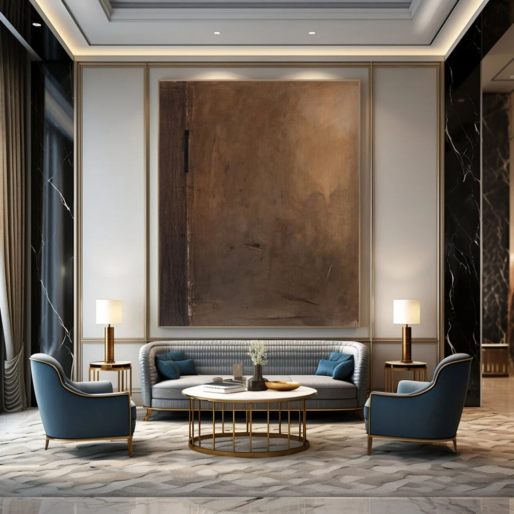 Dark Brown Abstract Composition Painting for Moody Home Theaters HENG514