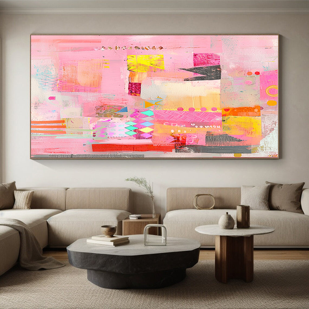 Pink Collage Extravaganza Abstract Painting with Playful Abundance WINK200