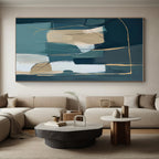 Teal Beige Gold Abstract Painting with Modern Sophistication WINK463