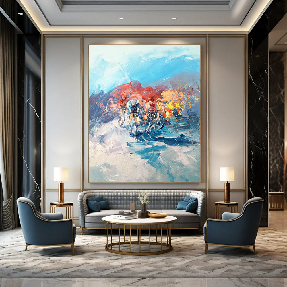 Cyclists in Motion Abstract Painting for Sports - Lover's Man Caves HENG532