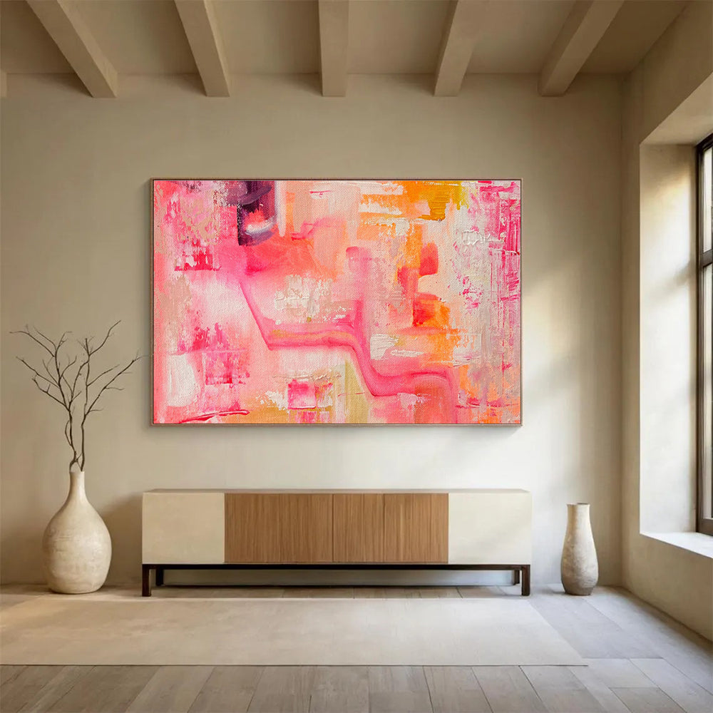 Pink and Orange Abstract Flow Painting for Feminine Boutiques YHT360
