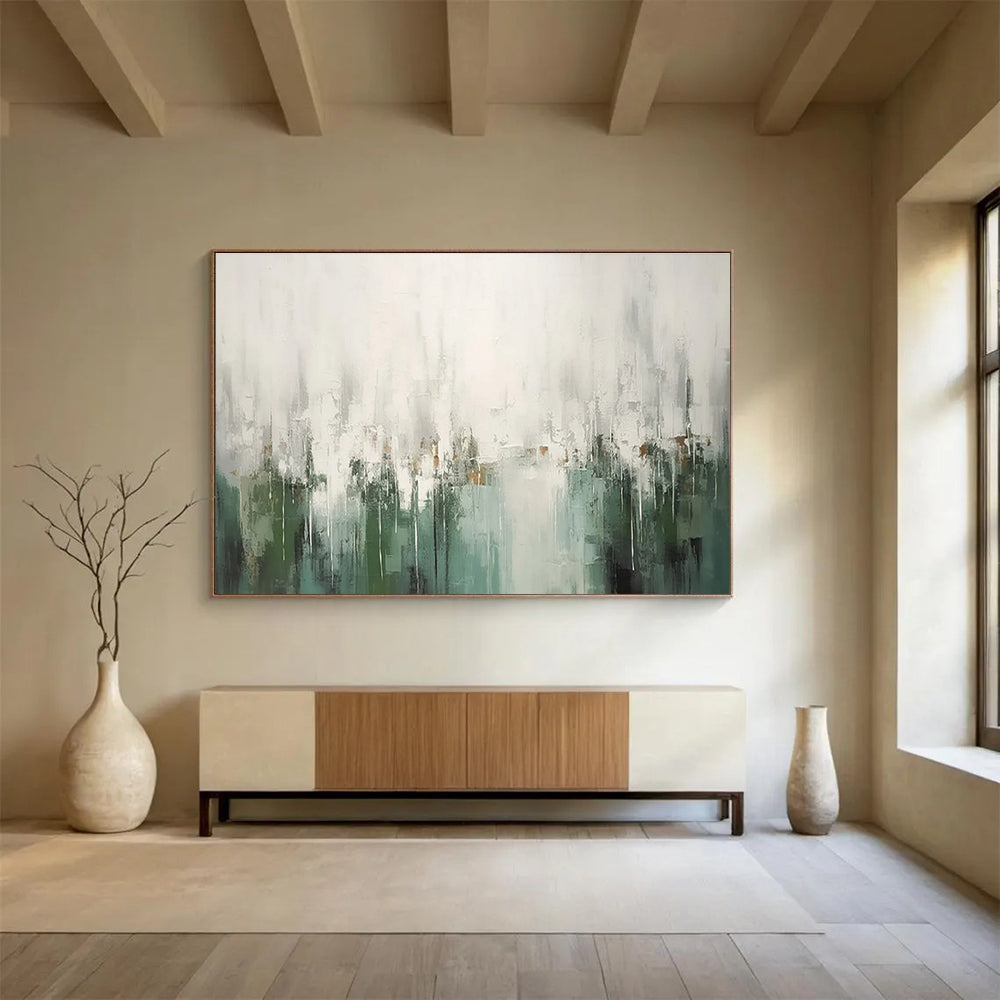 Light Green and Gray Abstract Drips Painting for Nature - Inspired Workspaces YHT324