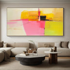 Yellow Pink Geometric Abstract Painting with Bold Contrasts WINK692