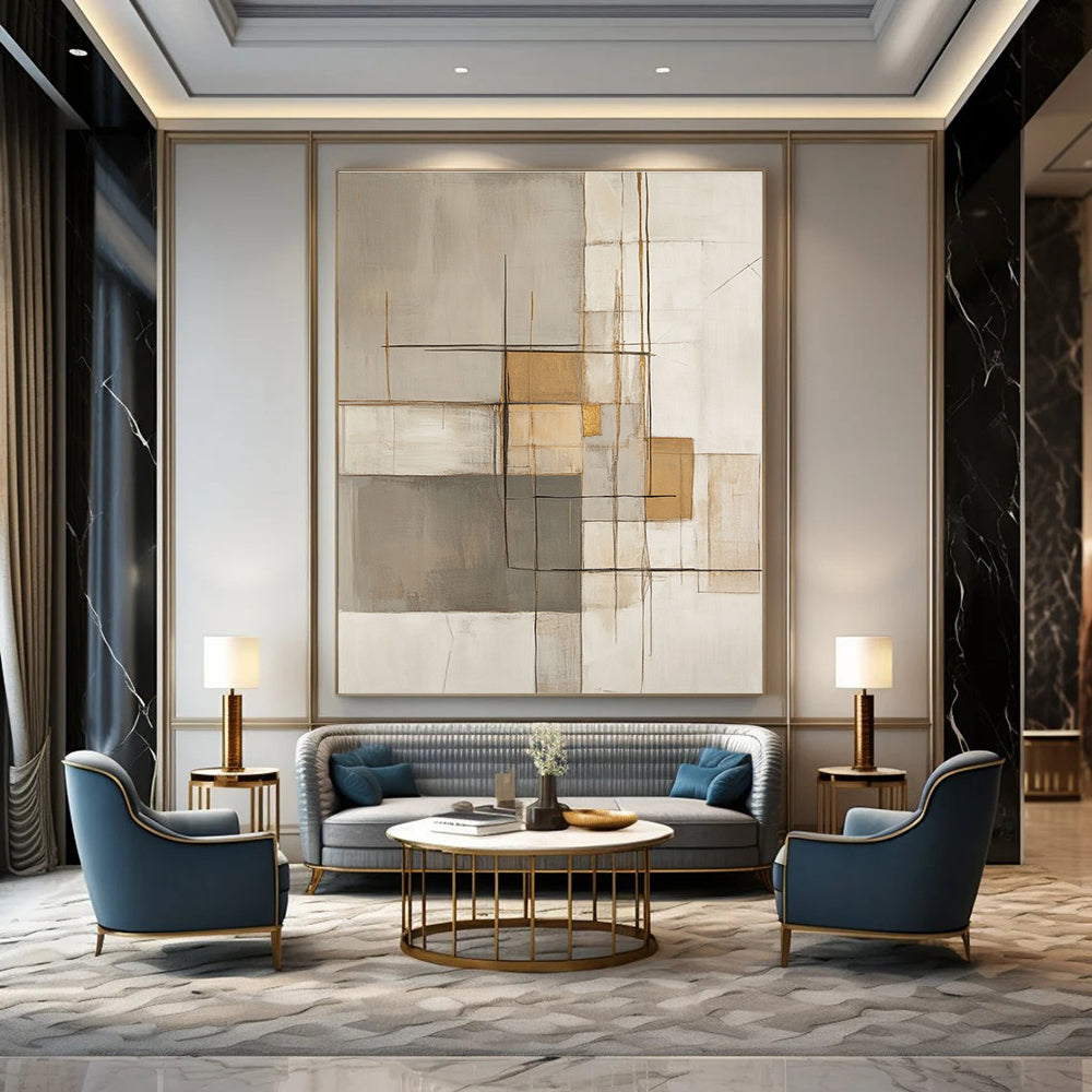 Gold Accent Geometric Abstract Painting for Luxury - Styled Residences GAB1095