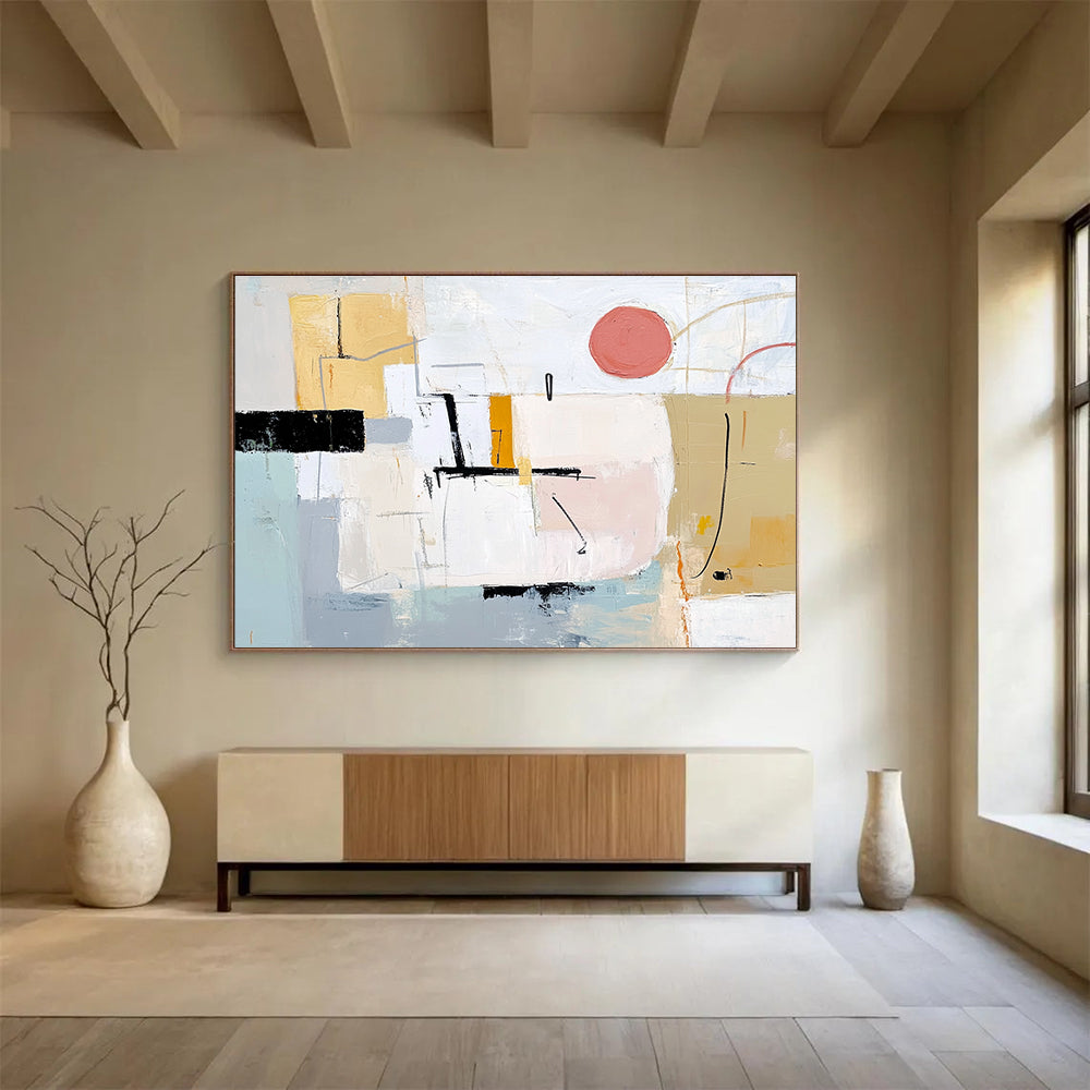 Soft - Toned Minimalist Geometric Abstract Painting ABS202