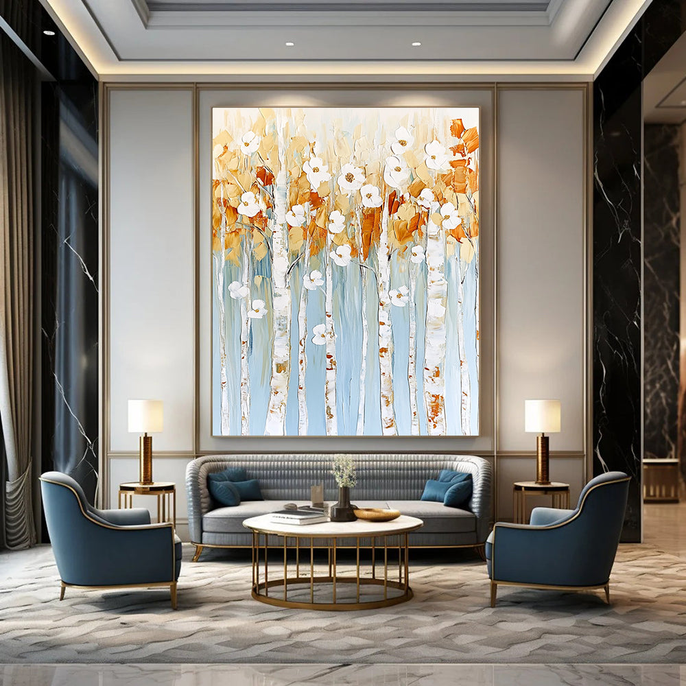 Floral Birch Tree Abstract Painting for Feminine Boudoirs GAB0754
