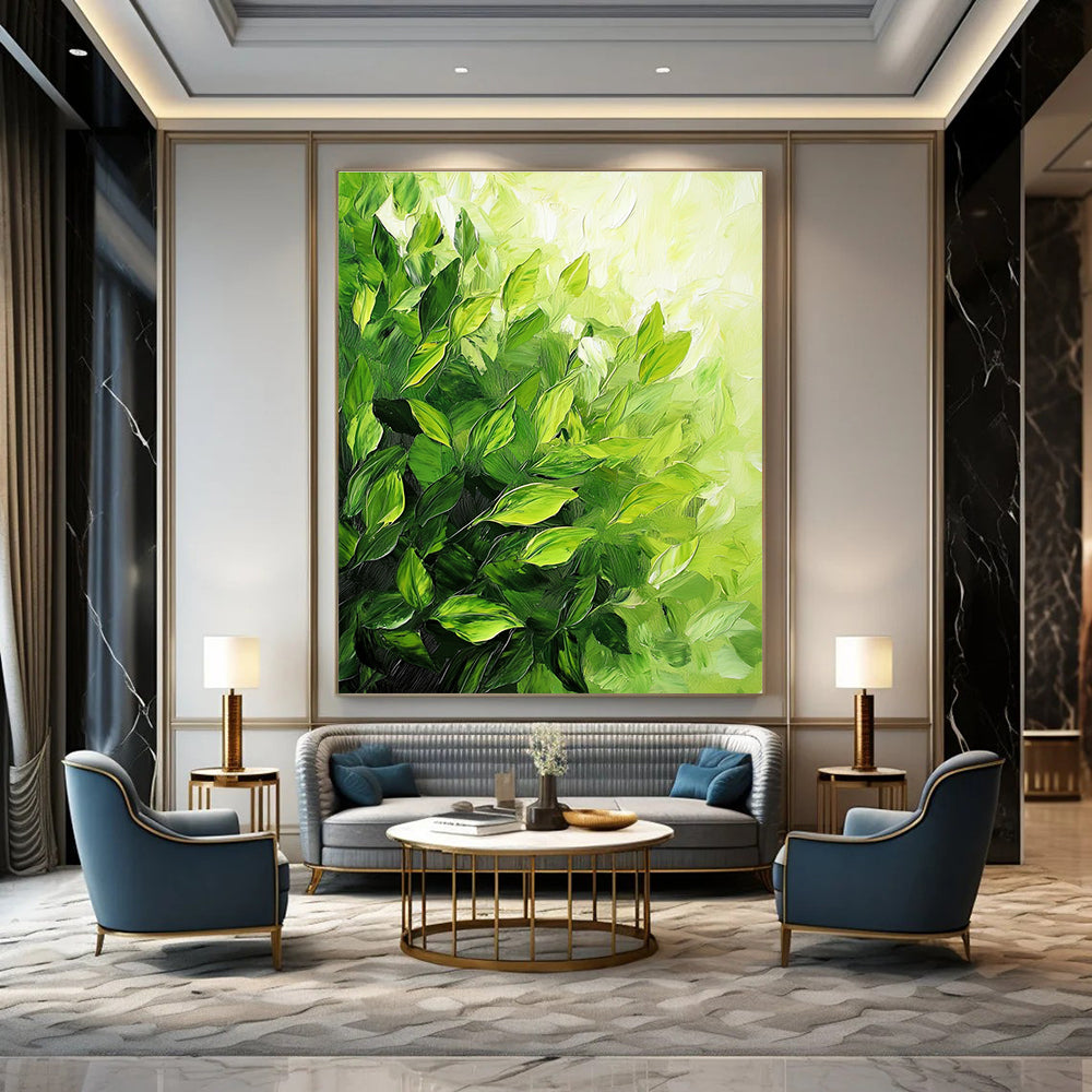 Lush Green Leaf Texture Abstract Painting of Verdant Abundance GAB0189