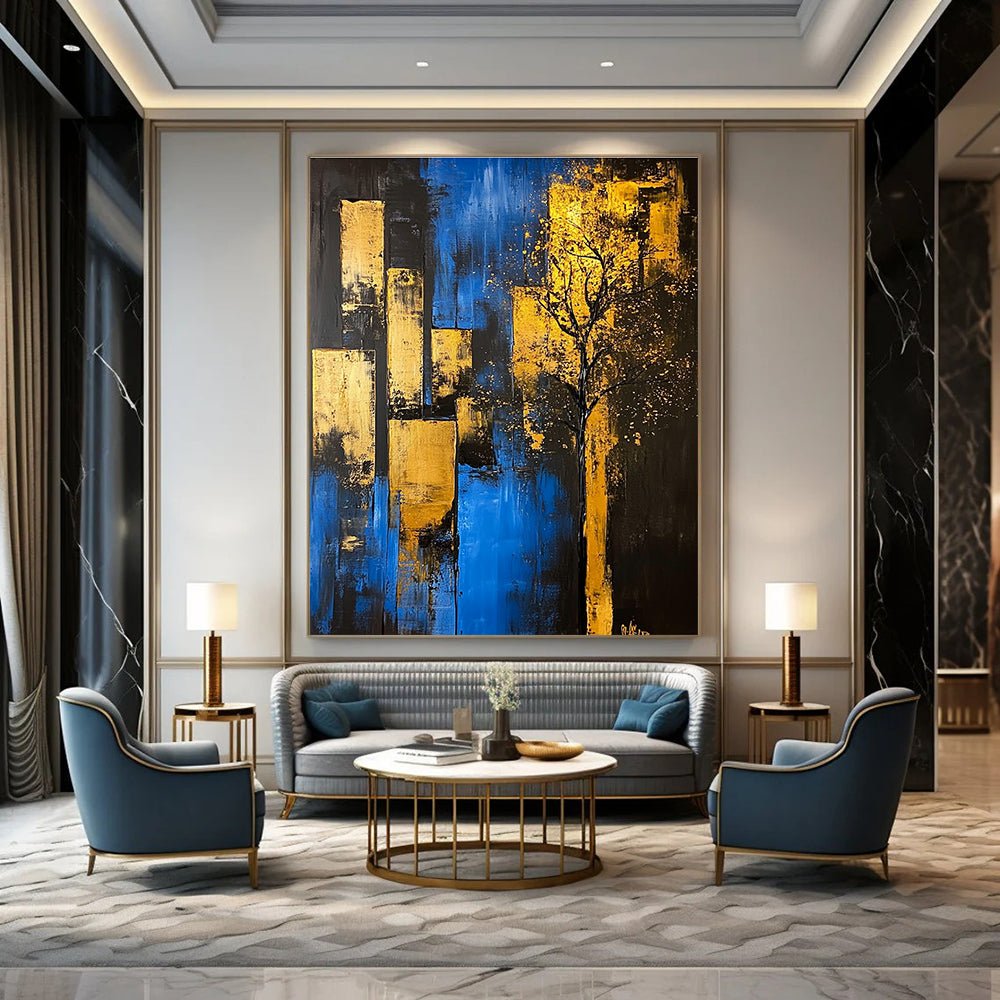 Blue and Gold City Tree - Urban Nature Abstract Art GAB0471