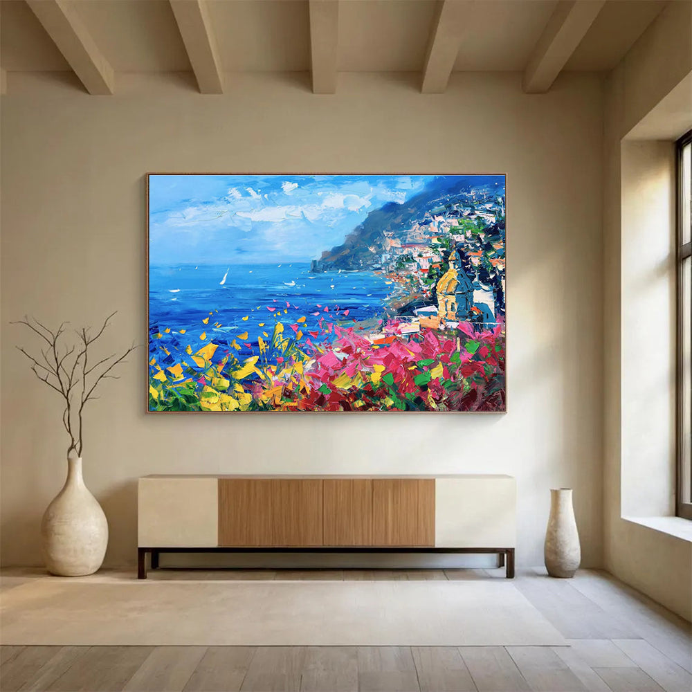 Vibrant Coastal Abstract Painting for Tropical Resort Lobbies YHT429
