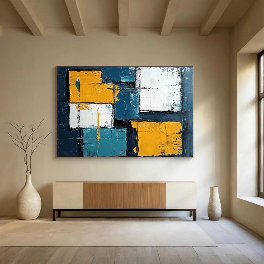 Geometric Color Blocks Abstract Painting in Bold Hues ABS281