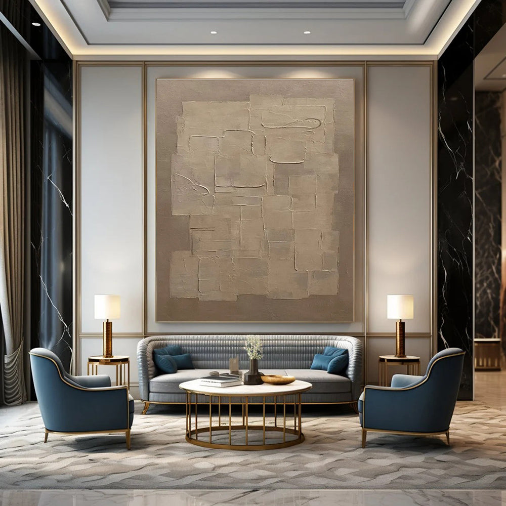 Beige Textured Cubes Abstract Painting for Minimalist Living Spaces HENG490