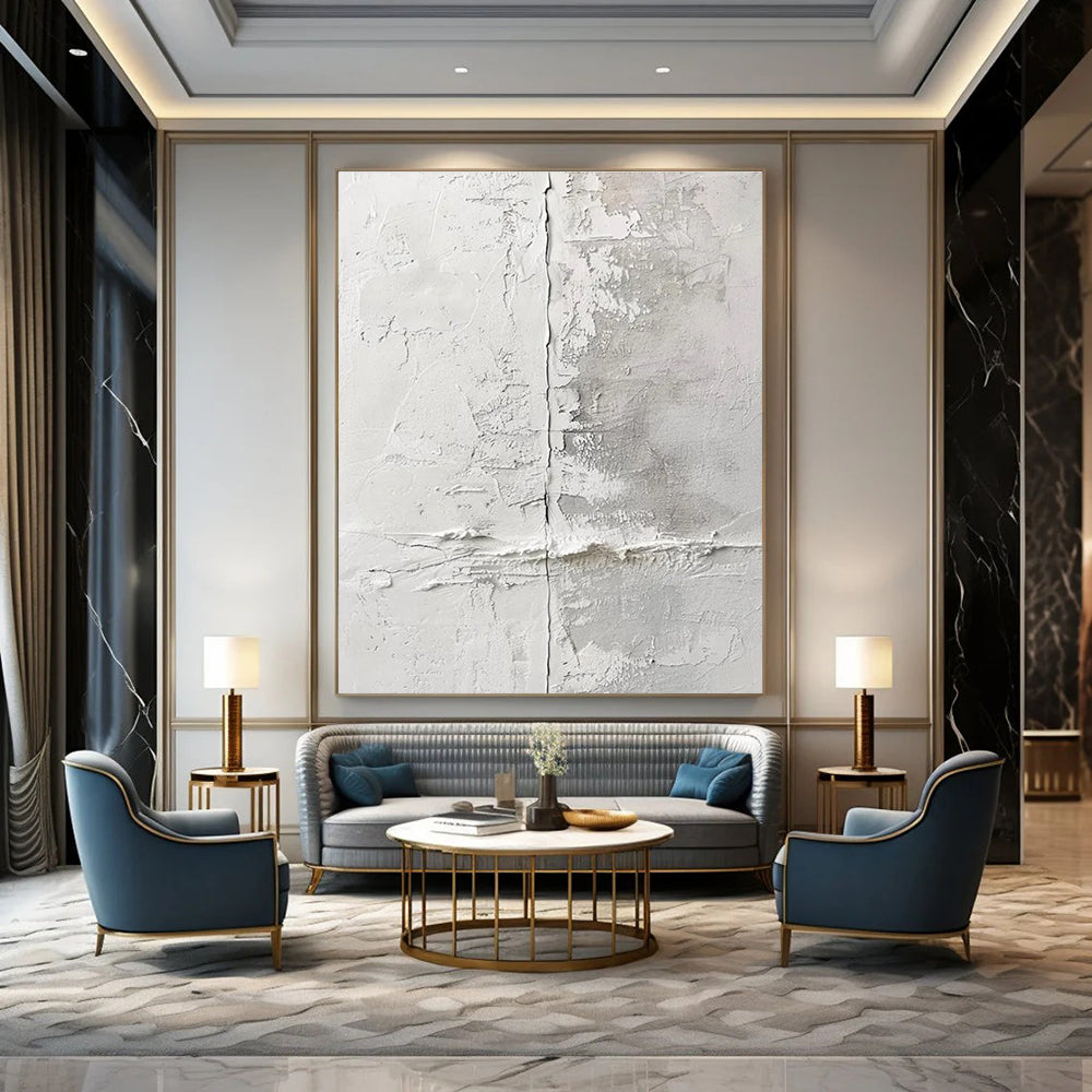 Textured White Wall Abstract Painting for Contemporary Art Spaces HENG066