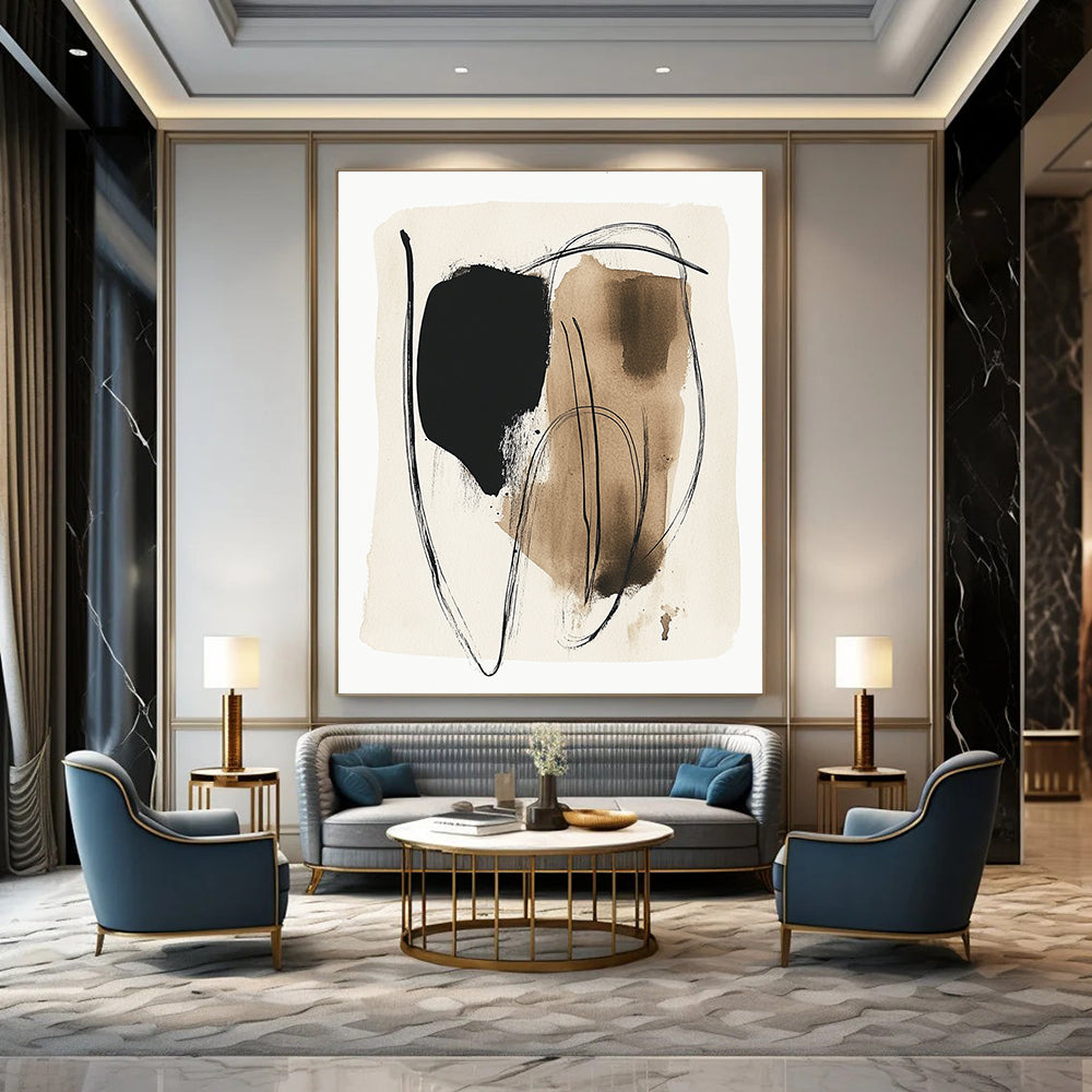 Black and Brown Ink Strokes Bold Abstract Painting for Modern Offices GAB1511