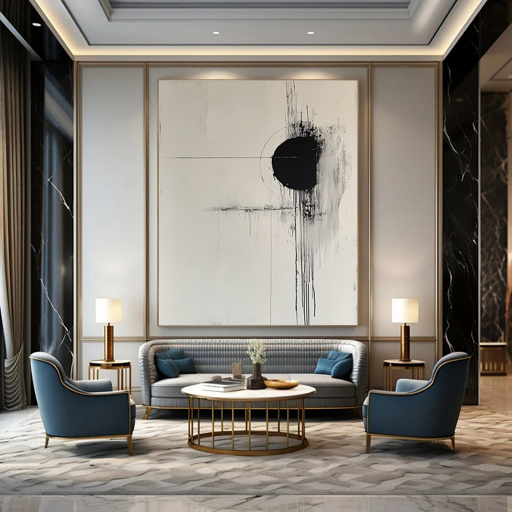 Black and White Minimalist Abstract Painting for Contemporary Art Spaces GAB1048