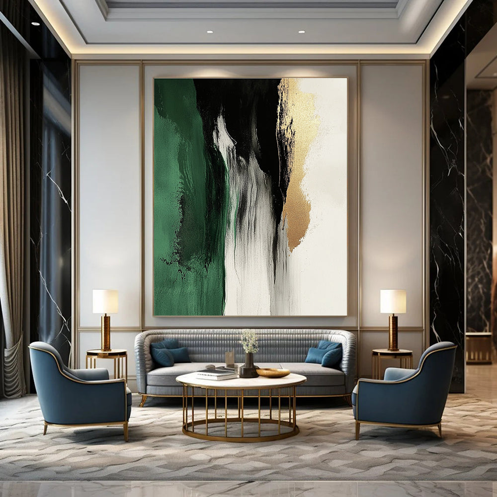 Green and Gold Flow Abstract Painting for Nature - Inspired Offices GAB0851