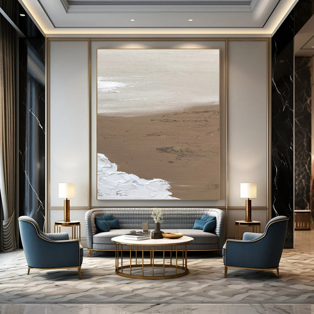 Earth - Toned Curved Line Abstract Painting for Bohemian Bedrooms HENG375