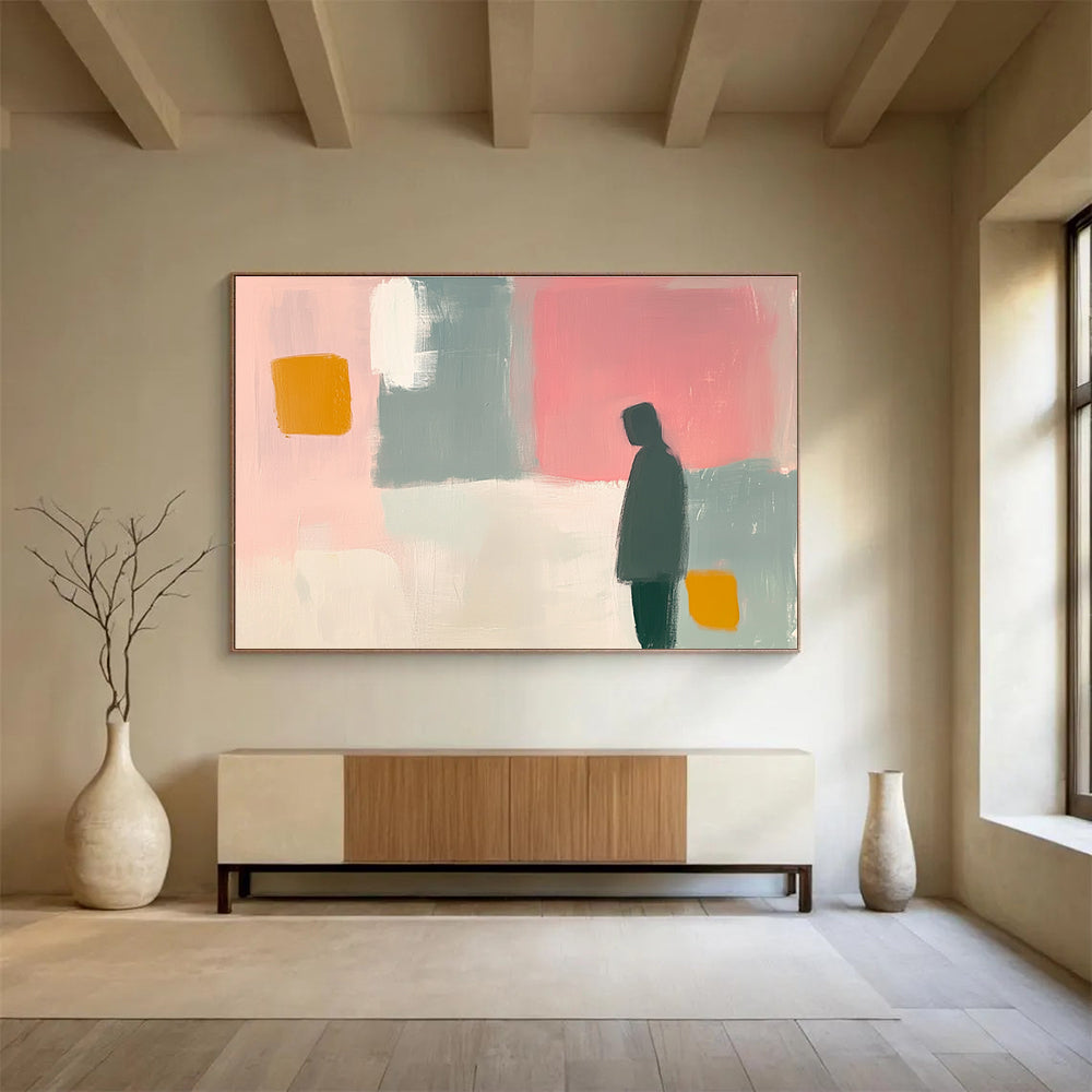 Solitary Figure Abstract Painting with Calm Introspective Mood ABS538