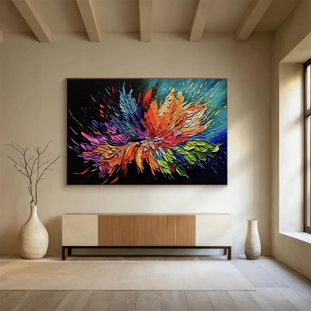 Colorful Flower Burst Abstract Painting for Lively Dining Rooms YHT294
