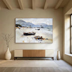 Beach with Beached Boats Abstract Painting with Casual Coastal Charm ABS602