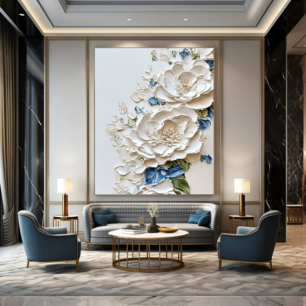 Textured White Peonies Abstract Painting for Luxurious Bridal Suites GAB0831