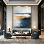 Gold and Blue Abstract Landscape - Elegant Minimalist Abstract Art GAB0459